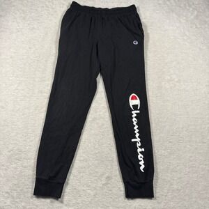 Champion Mens Black Jersey Knit Jogger Sweatpants GP08H Logo Size Medium